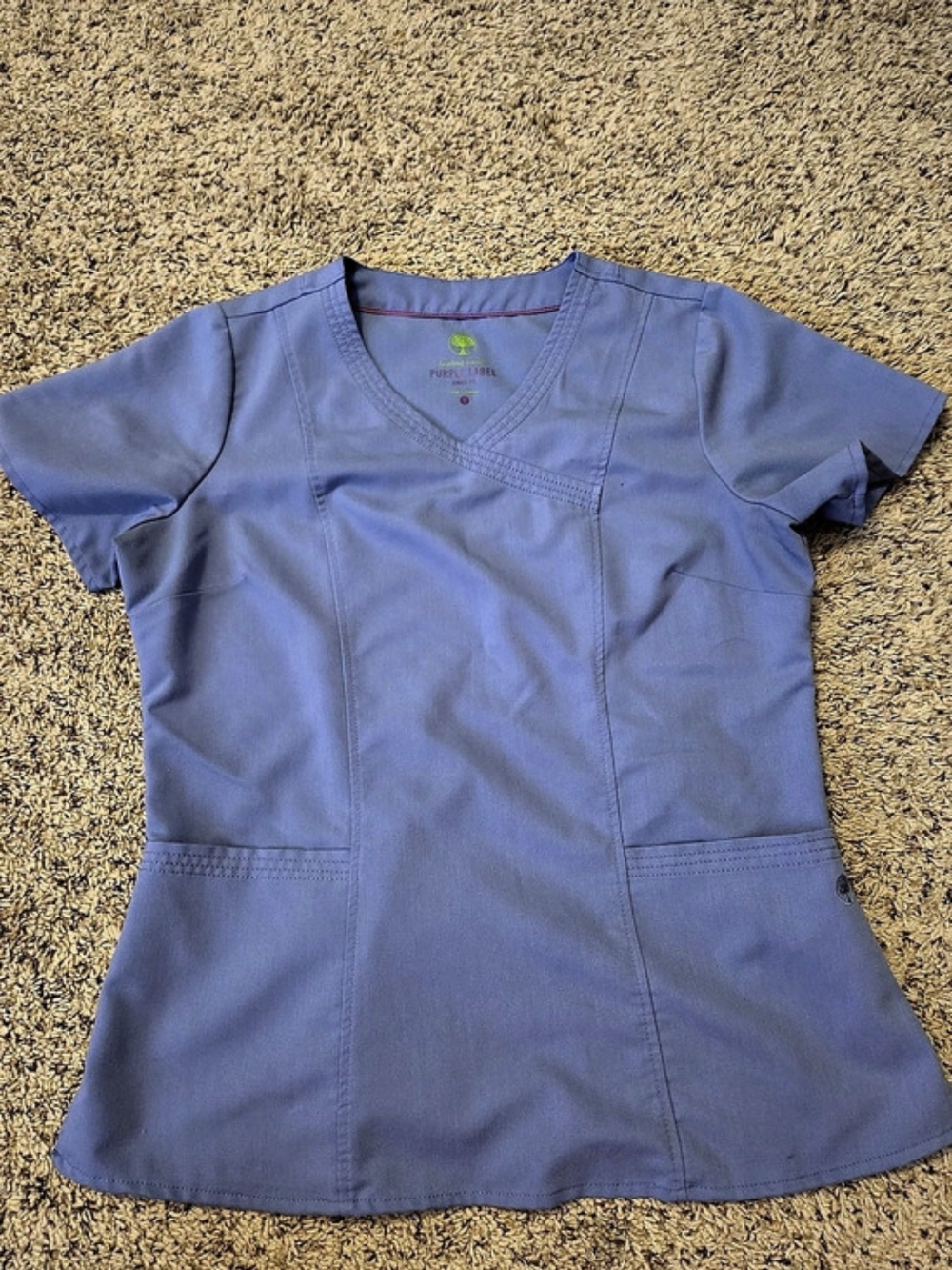 Healing Hands Purple Label Junior Fit scrub top Ceil Blue Short Sleeve Size Lrg